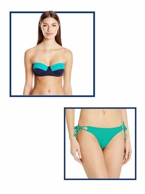 ECHO NY Color-block Underwire Bikini Top — Caribbean Sea Side Tie Bikini Bottom